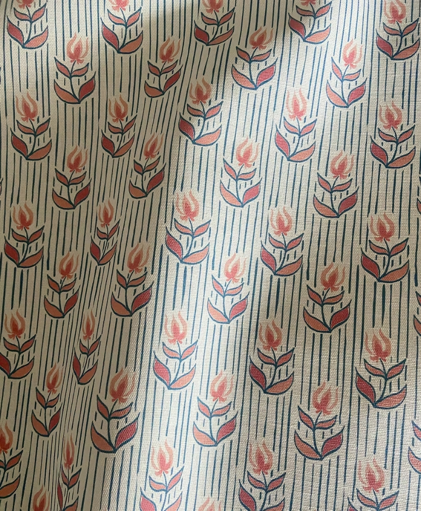 Kate Medlicott Odette Fabric in Indigo and Raspberry, UK, Scheme Interior, a decorative fabric combining deep blue and rich pink tones.