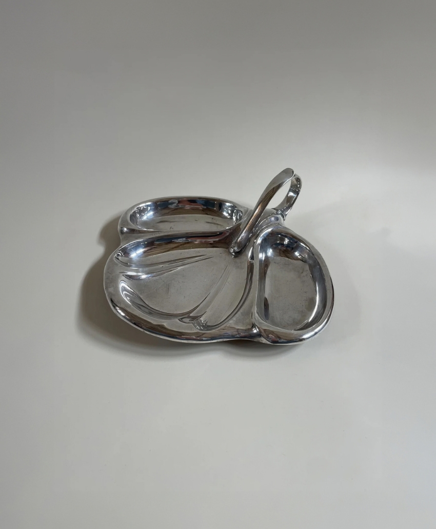 Maud Vaughan, Vintage Mappin & Webb Silver Plate Serving Dish – Art Deco c.1920, silver, an elongated oval serving dish with raised edges and Art Deco detailing, Scheme, Interior, UK