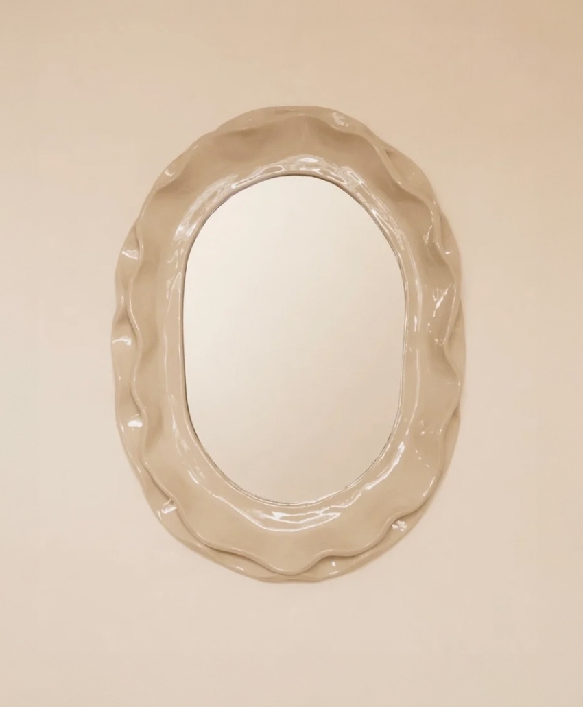 Passé The Store, The Ortigia Mirror, milky white and warm neutral tones, a round mirror with a sculptural irregular ceramic frame, Scheme, Interior, UK
