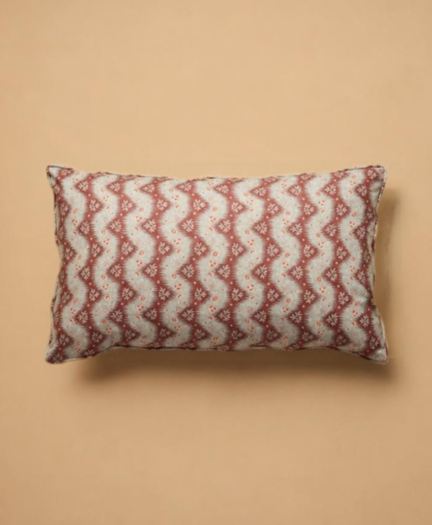 Trove by Studio Duggan Fleurons D'Helene La Folie Small Oblong Cushion in Bleu Prune, UK, Scheme Interior, a small rectangular cushion with a decorative floral design.
