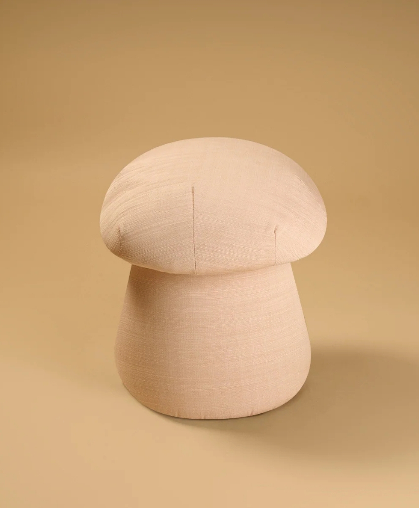 Trove by Studio Duggan Toadstool in Beige, UK, Scheme Interior, a sculptural mushroom-shaped upholstered footstool.