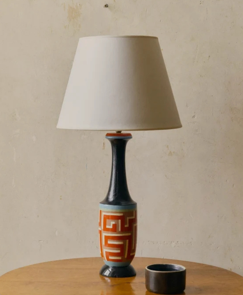 Wondering People Anni Lamp in Black, Red and Blue, UK, Scheme Interior, a contemporary table lamp with a bold multicoloured design.