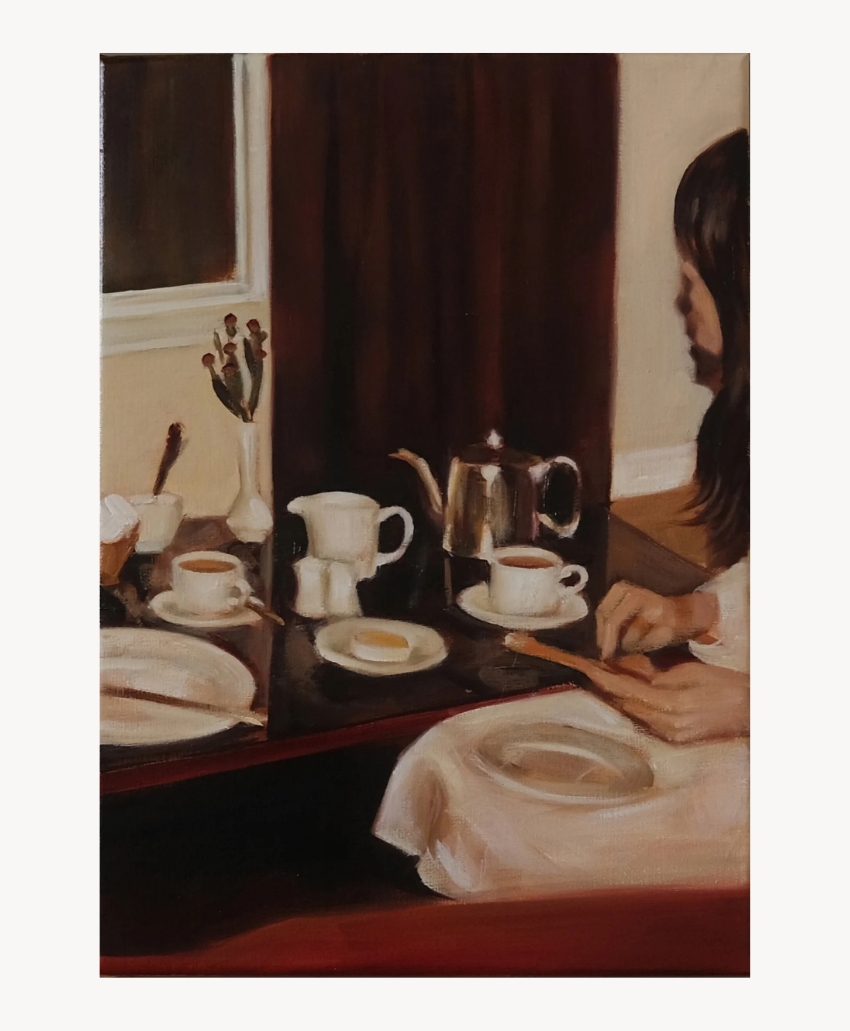 Wondering People, Quietly Elsewhere by Kit Lintin, soft muted tones, layered abstract forms with subtle tonal shifts, Scheme, Interior, UK